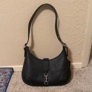 Coach Black Leather Shoulder Hobo with Signature Hardware